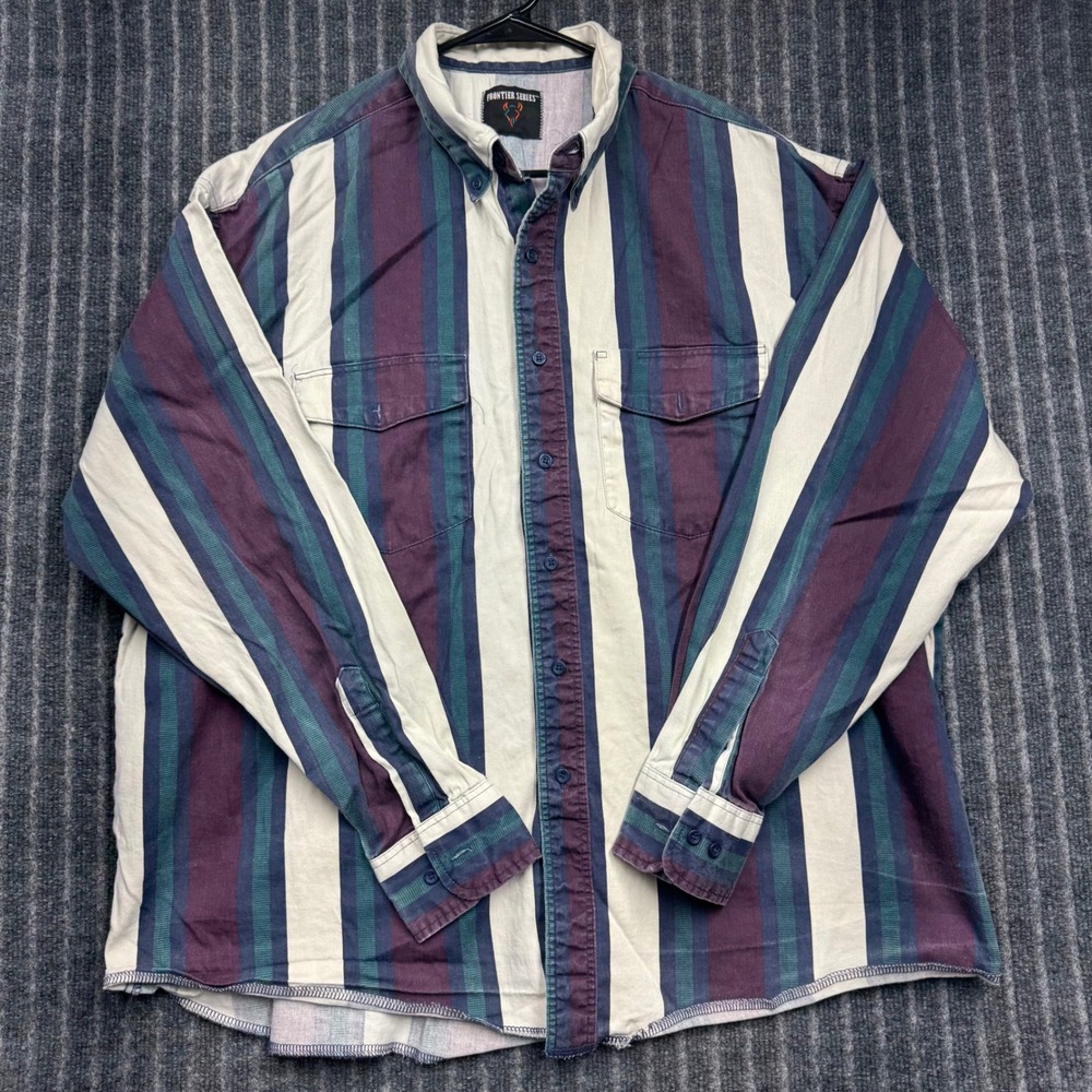 Frontier Series Button Down Shirt XL Purple Teal Striped Western (2292)